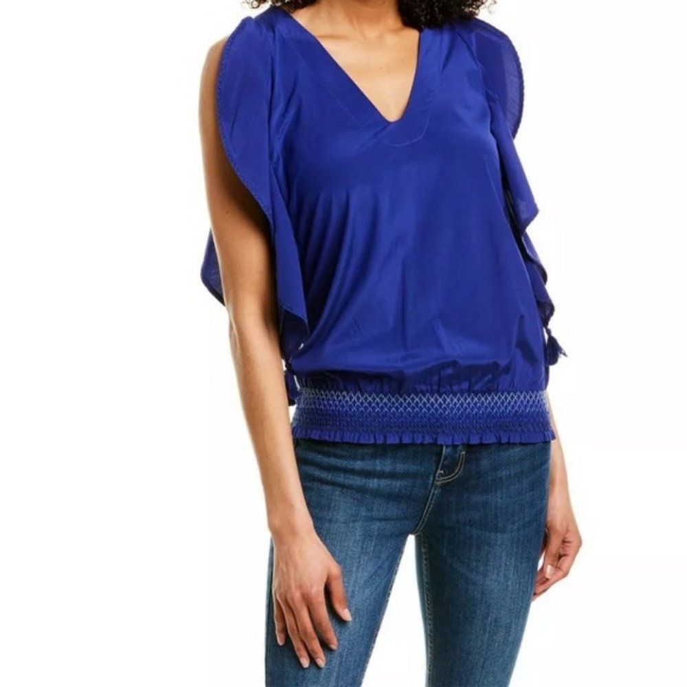 Trina Turk Cancun Silk Blend V-Neck Blouse S NWOT